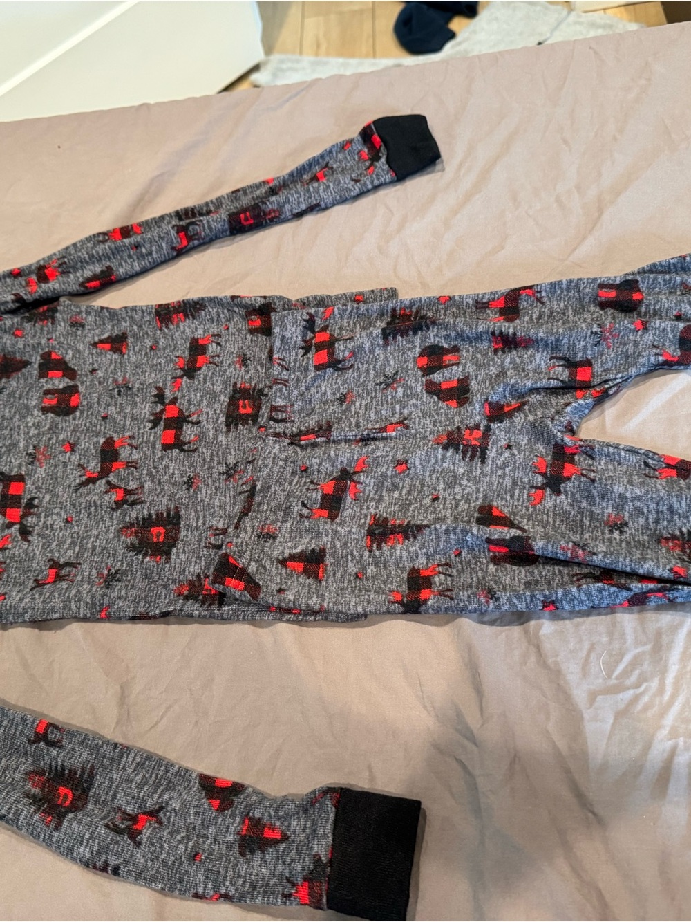 Cozy Gray boys two piece pajamas with Red plaid moosePrint